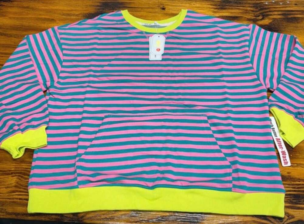 UEU Oversized Striped Crew Neck Sweatshirt Size XL